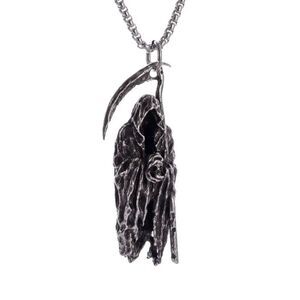 Grim Reaper Necklace Pendant Halloween Horror Vintage Silver‎ Goth Punk 22in